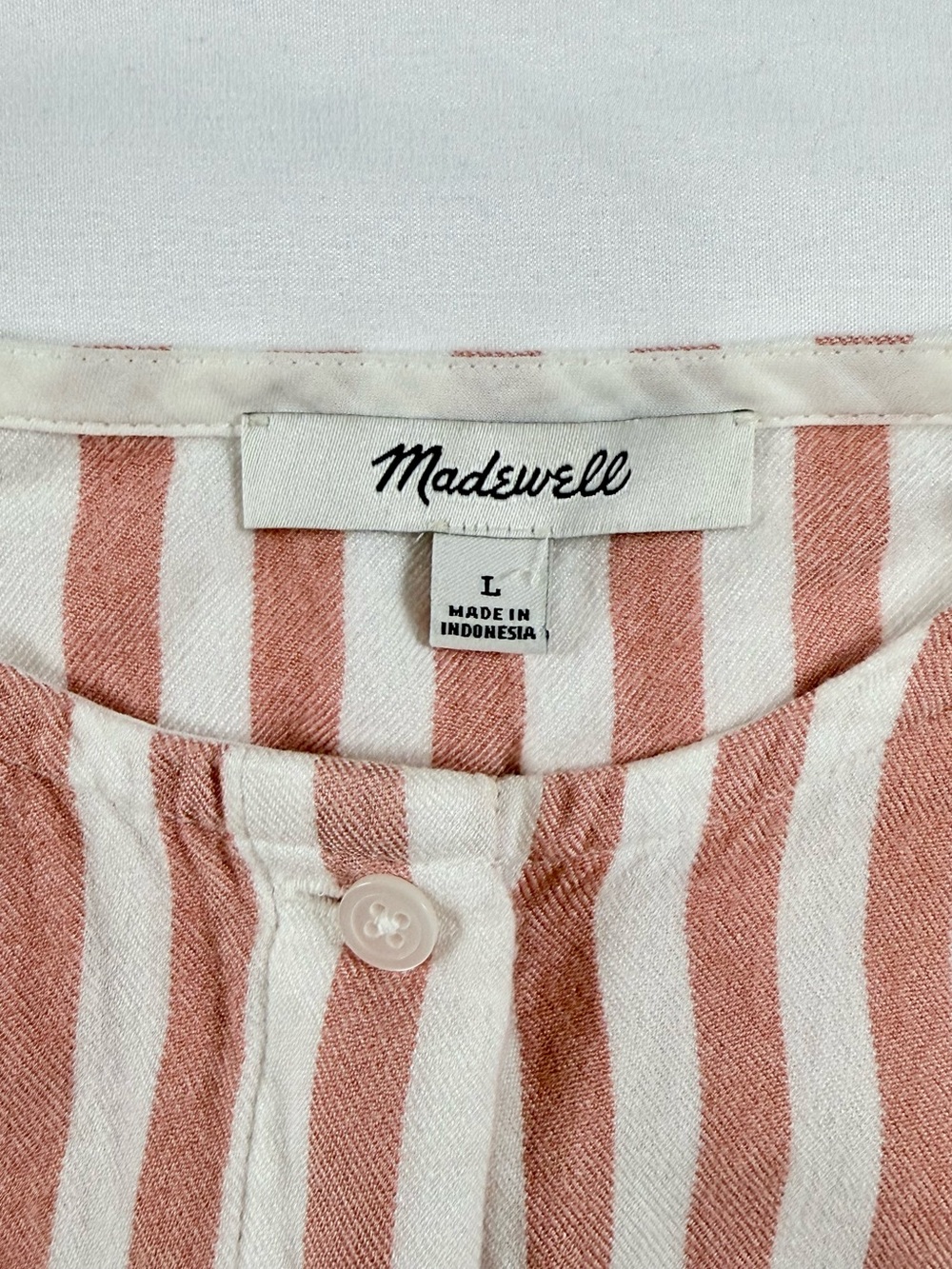 Madewell White and Coral Stripe Ruffle Sleeve Button Front Blouse - Picture 4 of 9